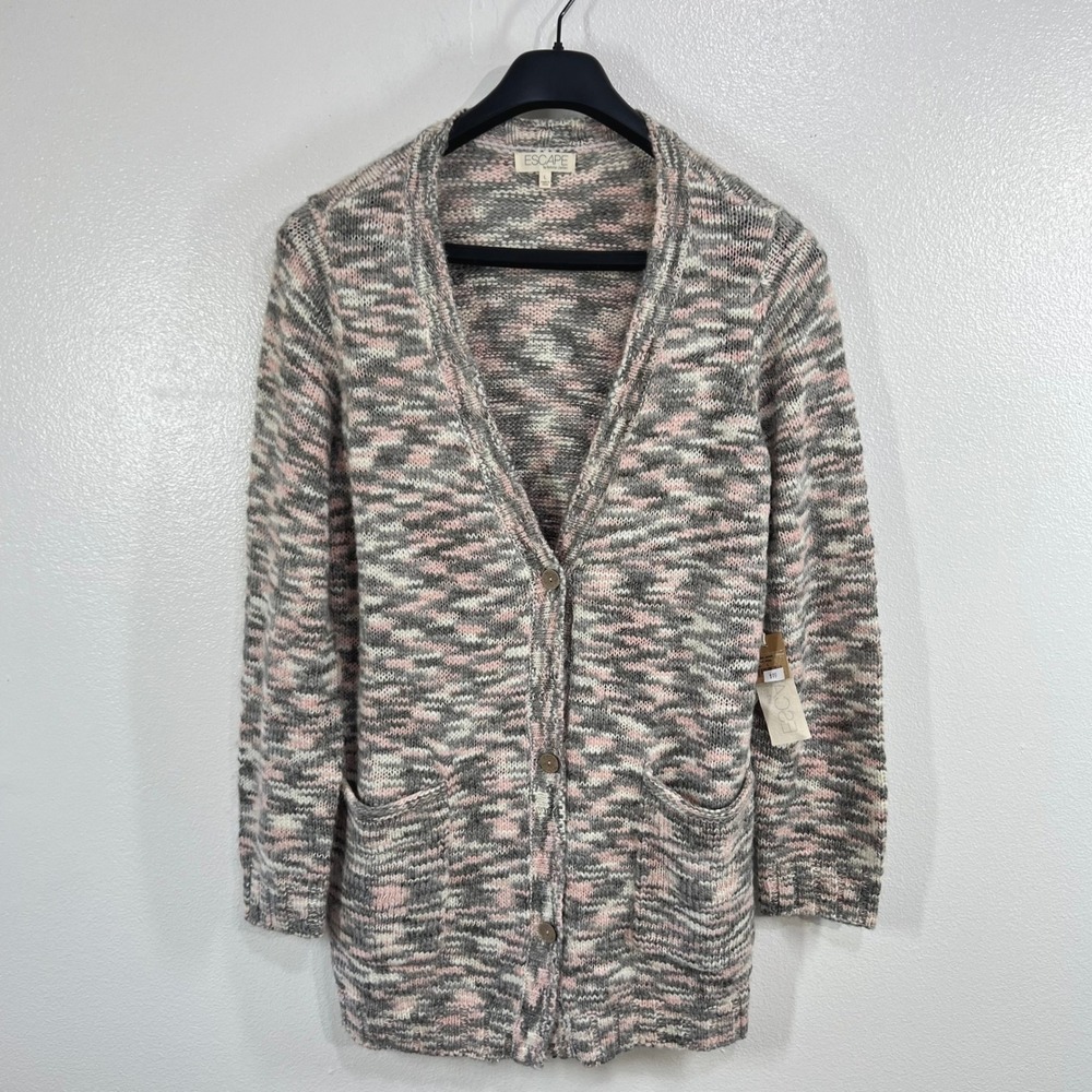 Escape by Habitat Clothes Cardigan Sweater Oversized Large Pink Gray Space Dye